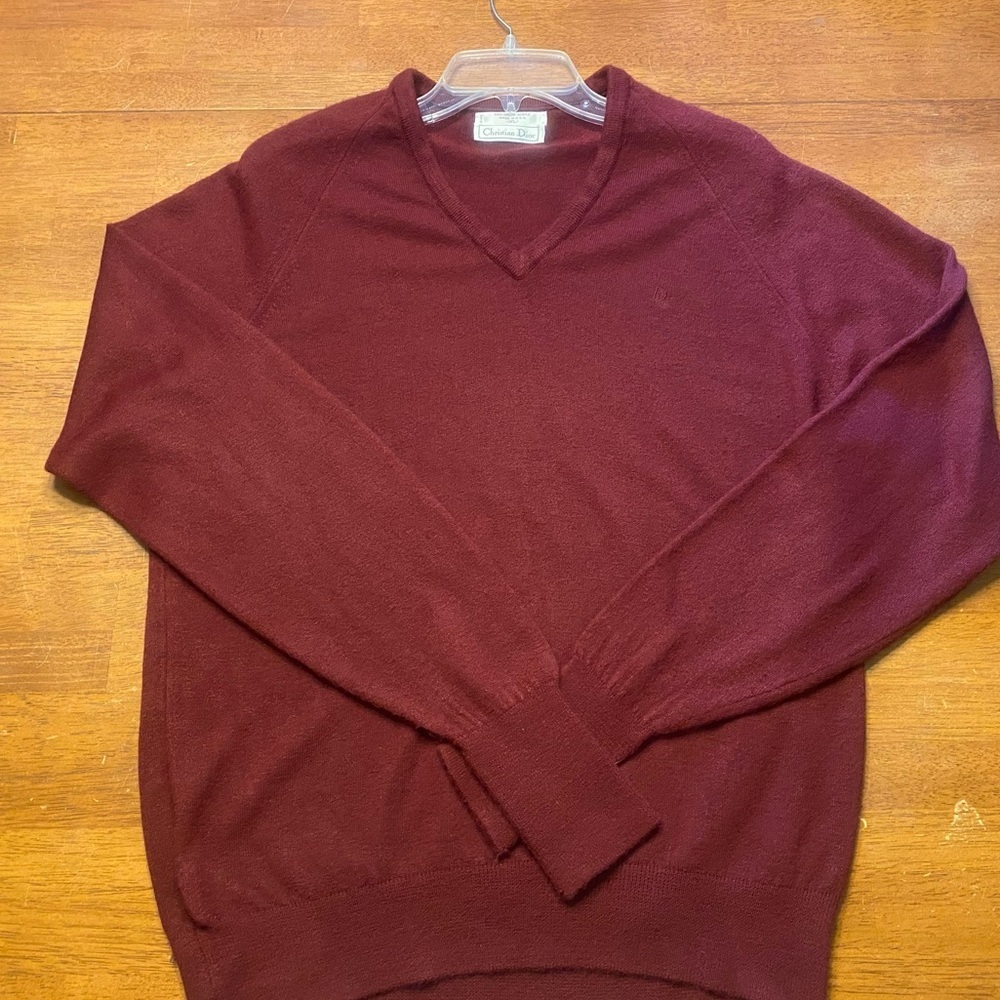 VTG Christian Dior Men's V-Neck Sweater in Ox Blood